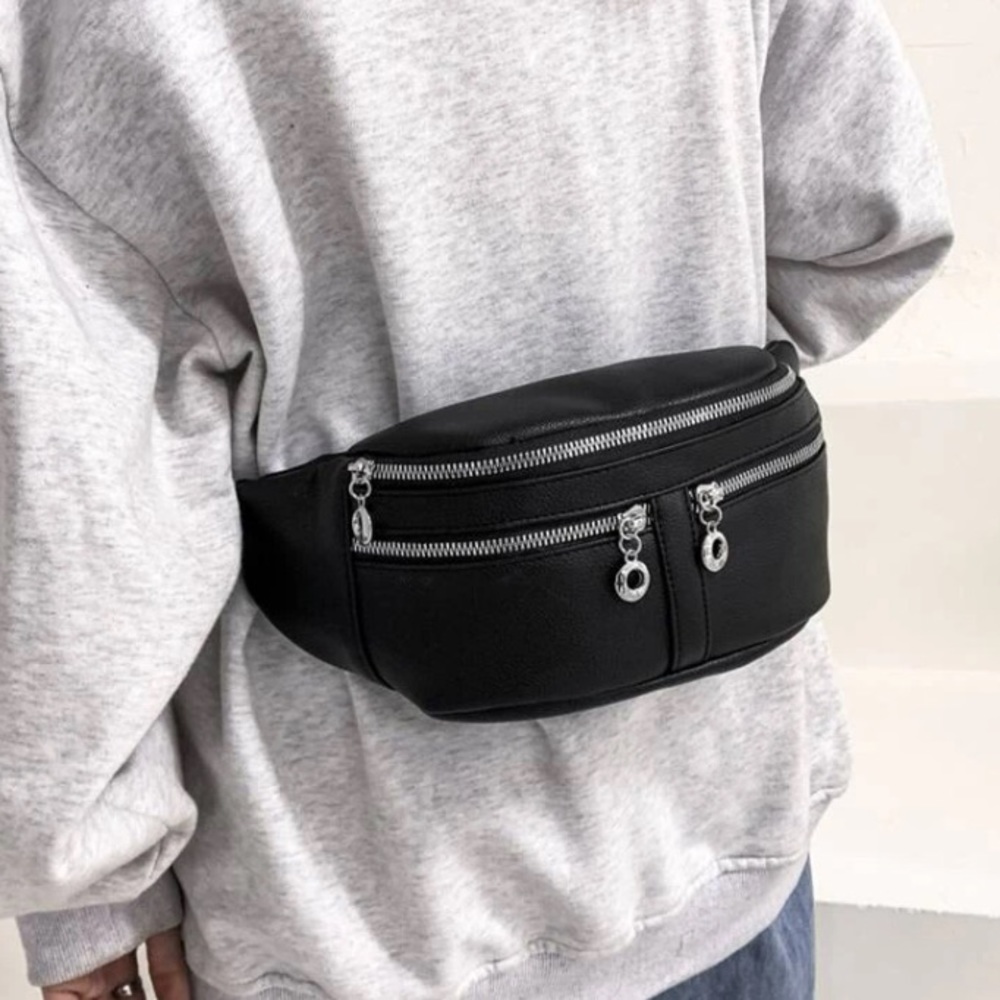 Women’s Black Multi-Compartments Pebble Embossed … - image 3